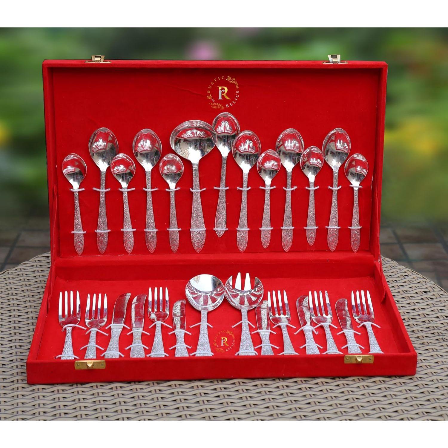 Набор столовых ложек из латуни - 27 шт. | Латунный металл, посеребренный, полированный | Декор для столовых приборов для дома |