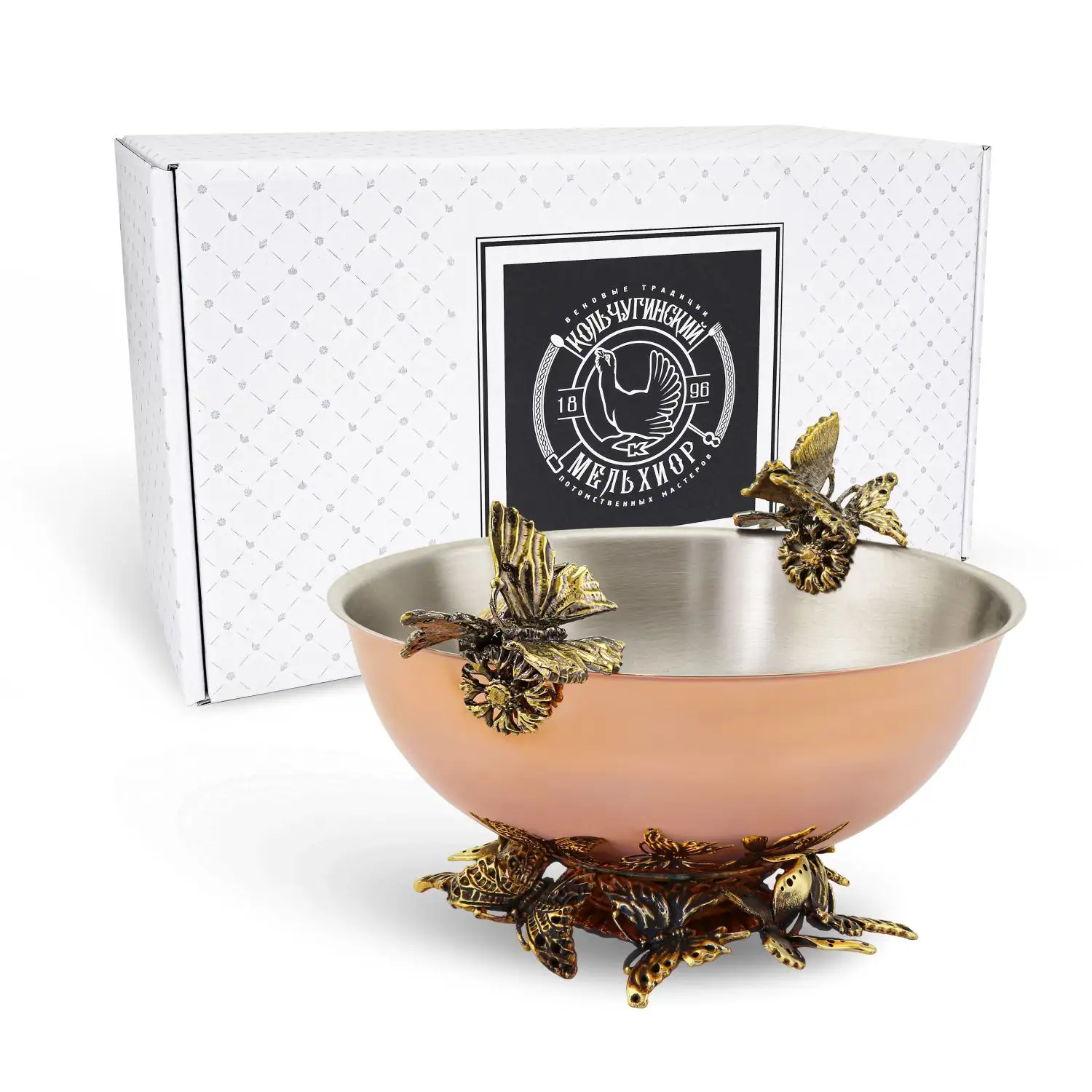 Сухарница медная посеребренная внутри 