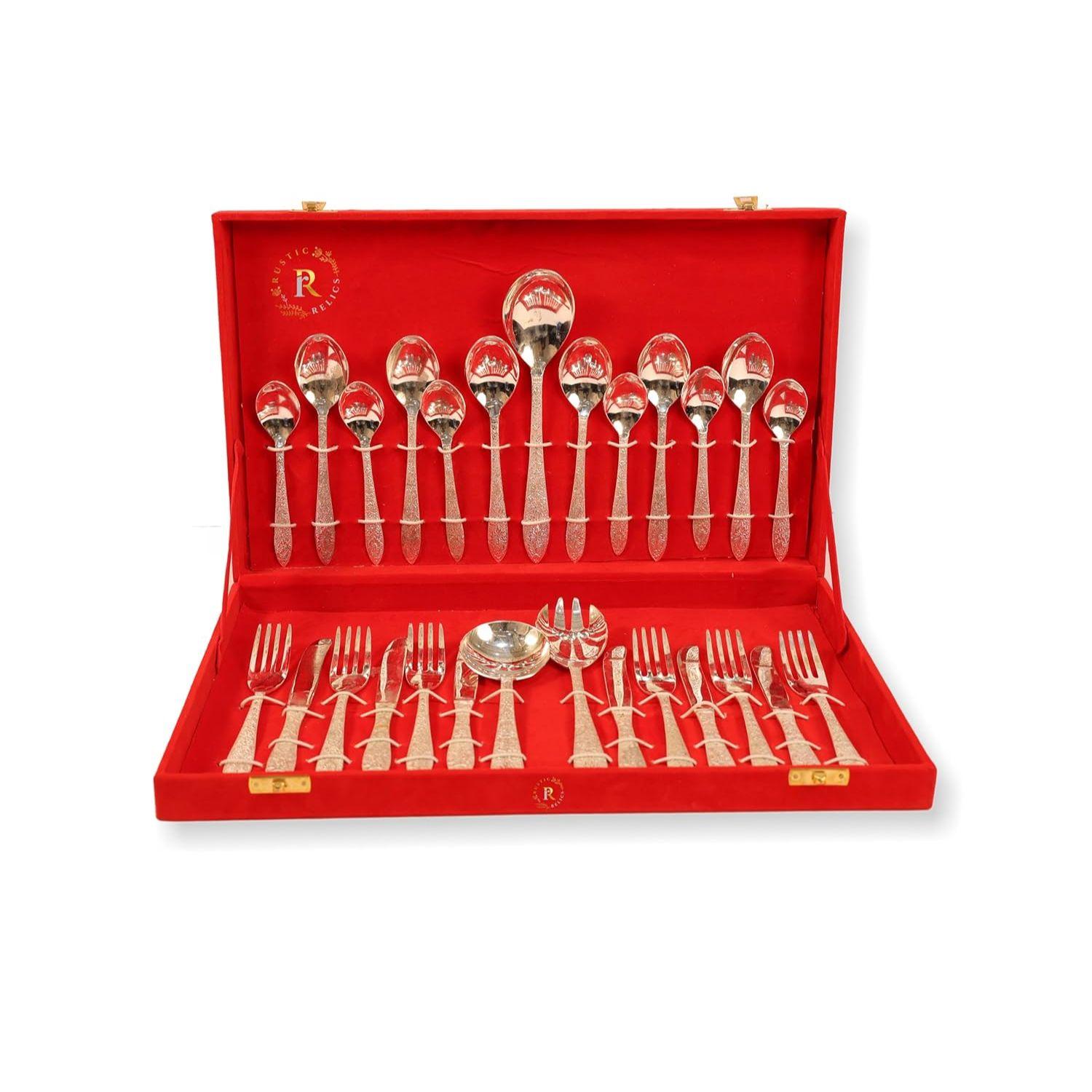 Набор столовых ложек из латуни - 27 шт. | Латунный металл, посеребренный, полированный | Декор для столовых приборов для дома |